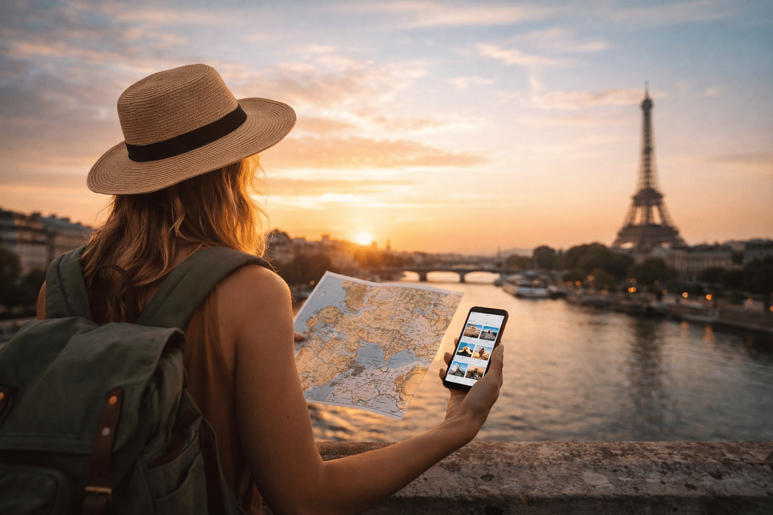 Vue sur Paris au coucher du soleil