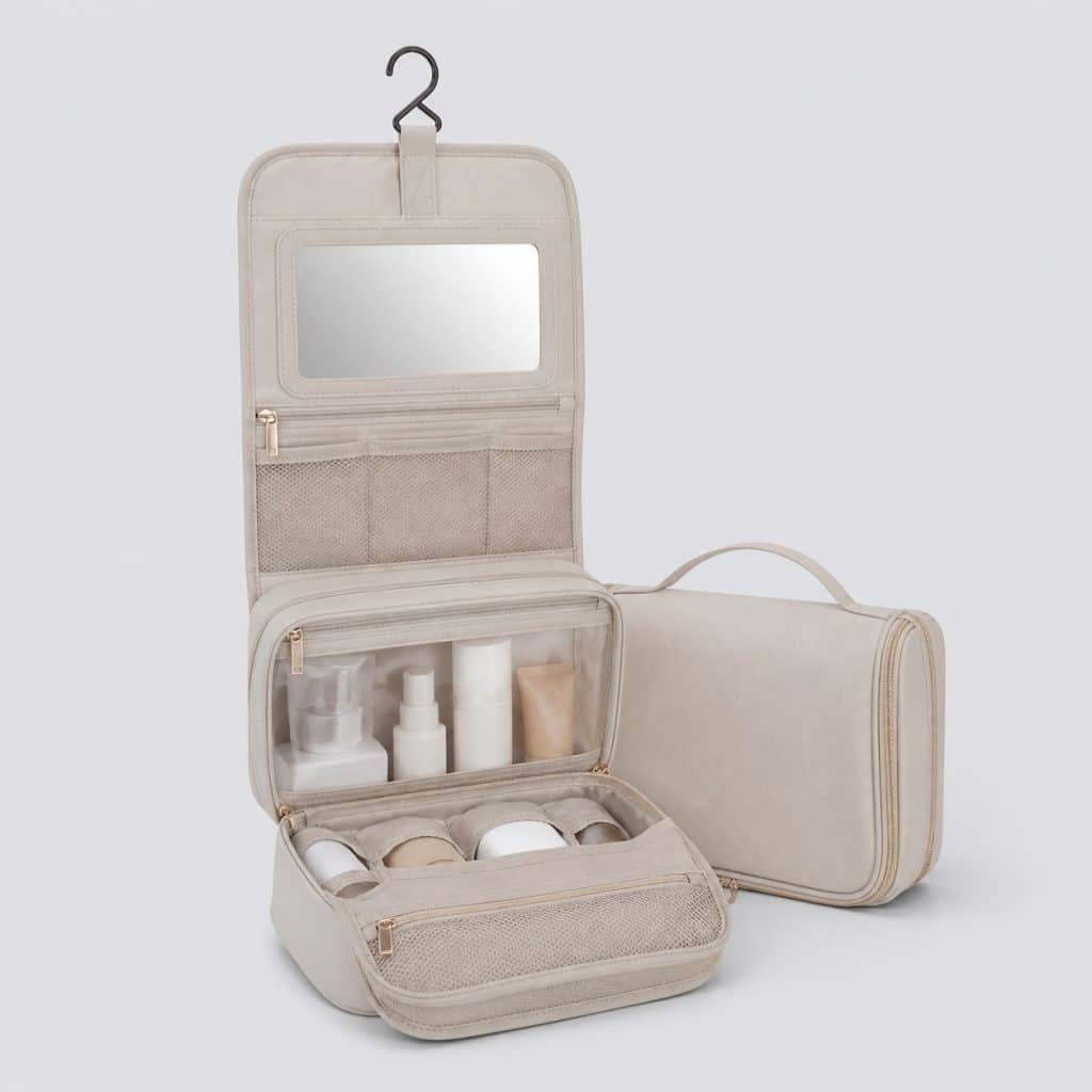 Trousse de toilette suspendue avec crochet et miroir
